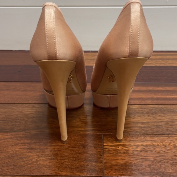 Pre loved and very gently used , pink satin charlotte Olympia pumps. - Picture 2 of 4